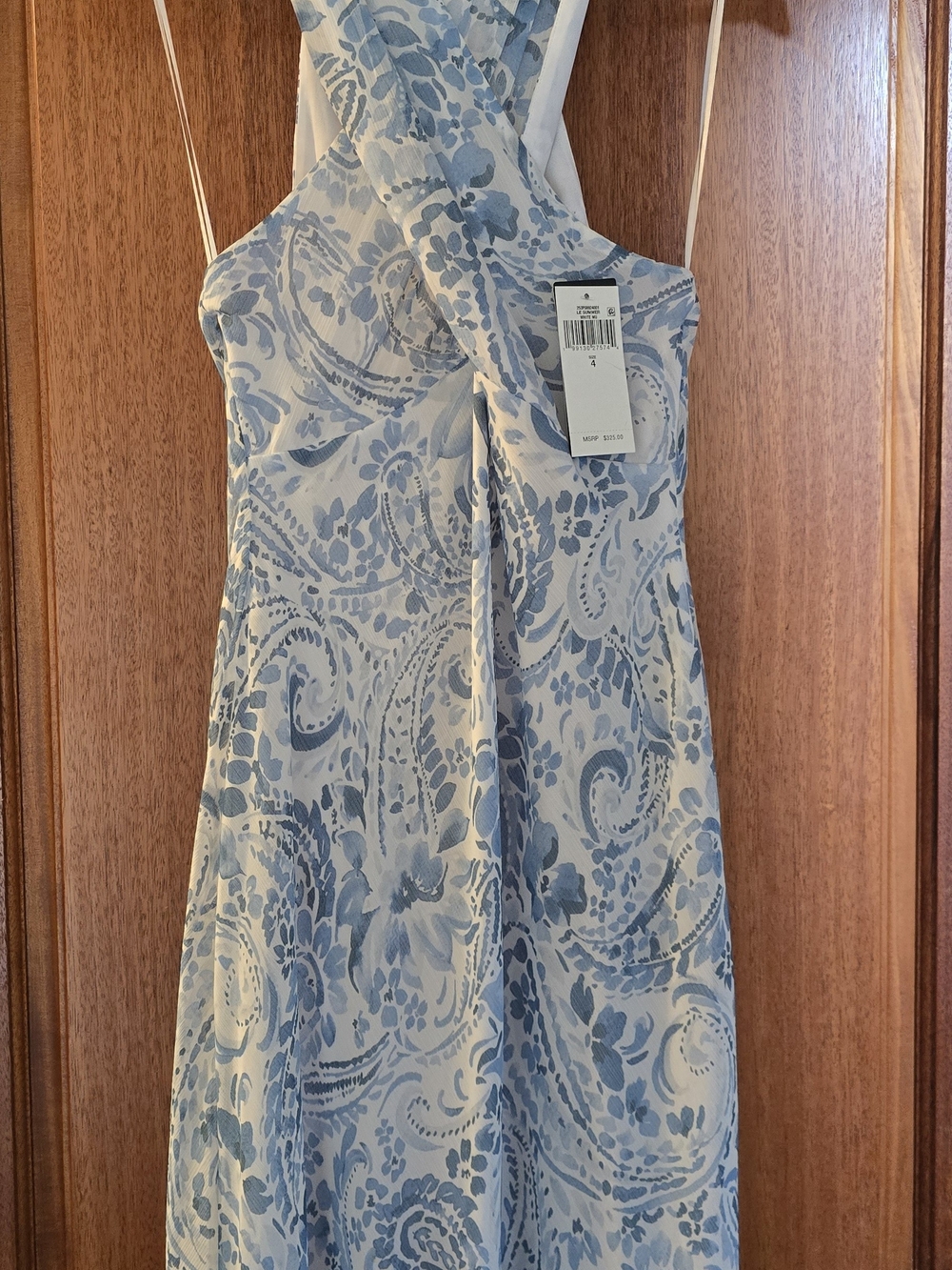 Ralph Lauren Pale Blue Paisley Crinkle Georgette Halter Maxi Dress - Picture 4 of 6